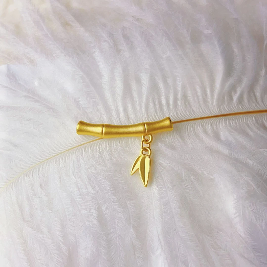 足金节节高带竹叶灵动精致款古法质感复古风黄金吊坠简约个性女款