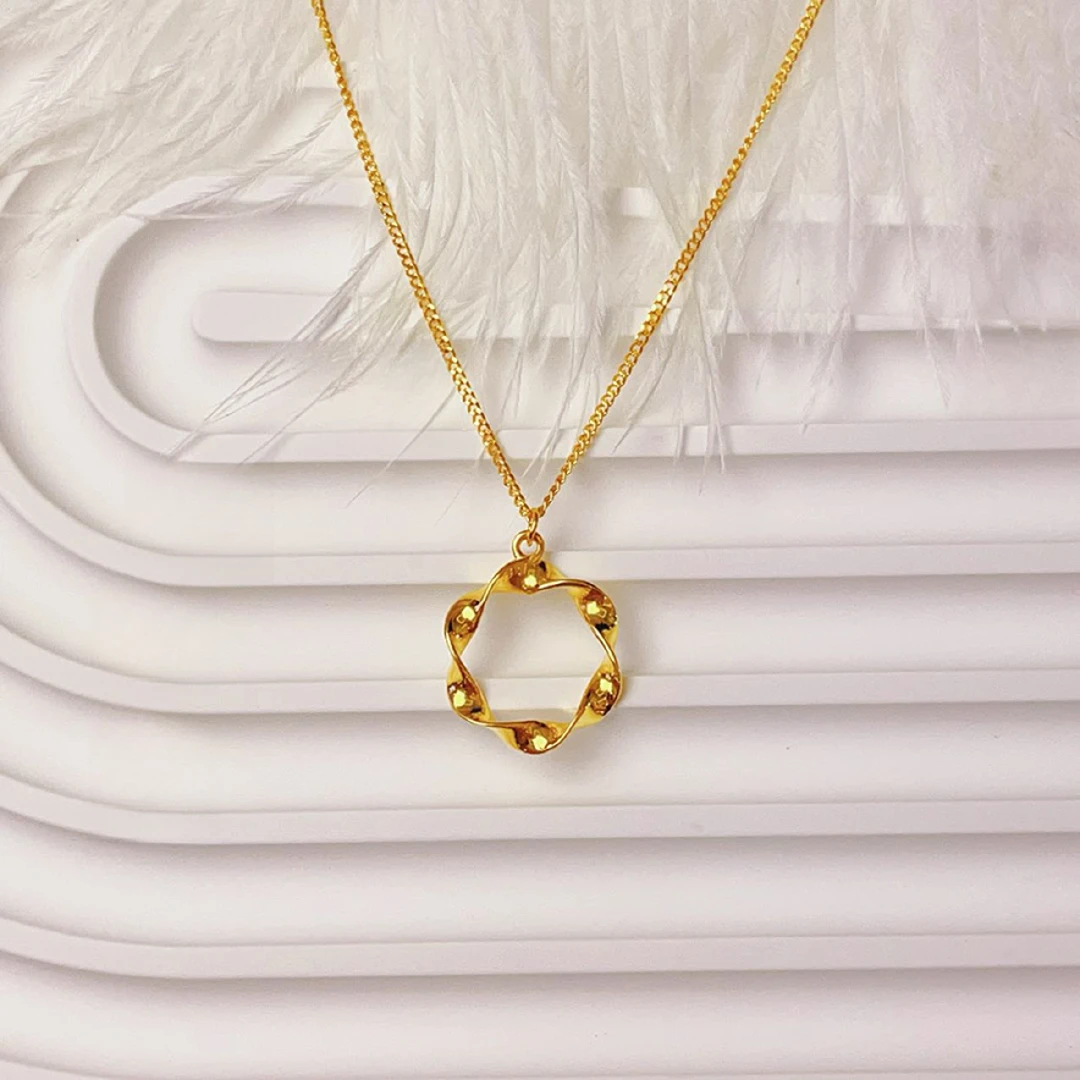 足金莫比乌斯环套链时尚百搭复古简约经典中古环环相扣坠链轻奢