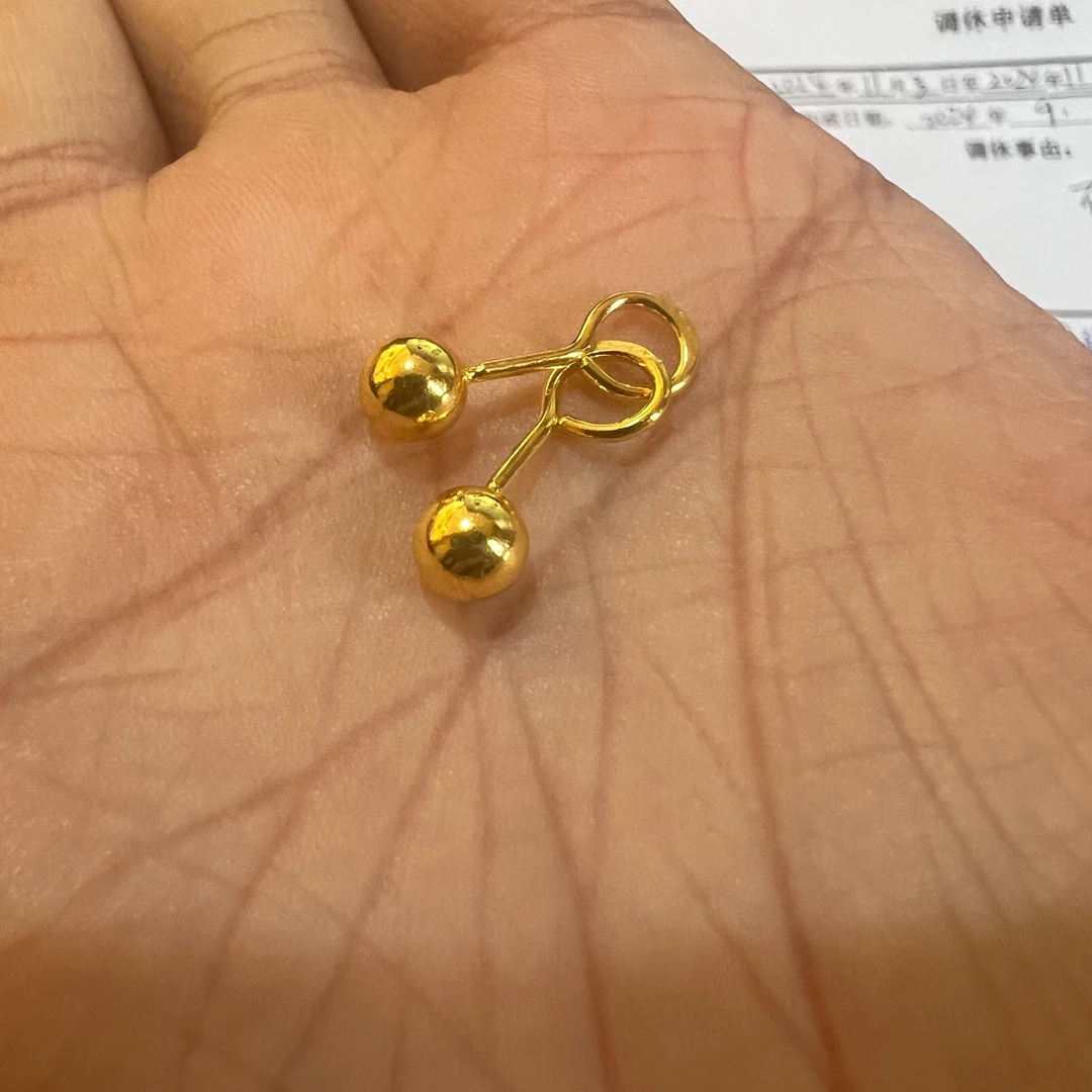 足金999光珠耳钉时尚百搭简约经典亮面光面两戴磨砂
