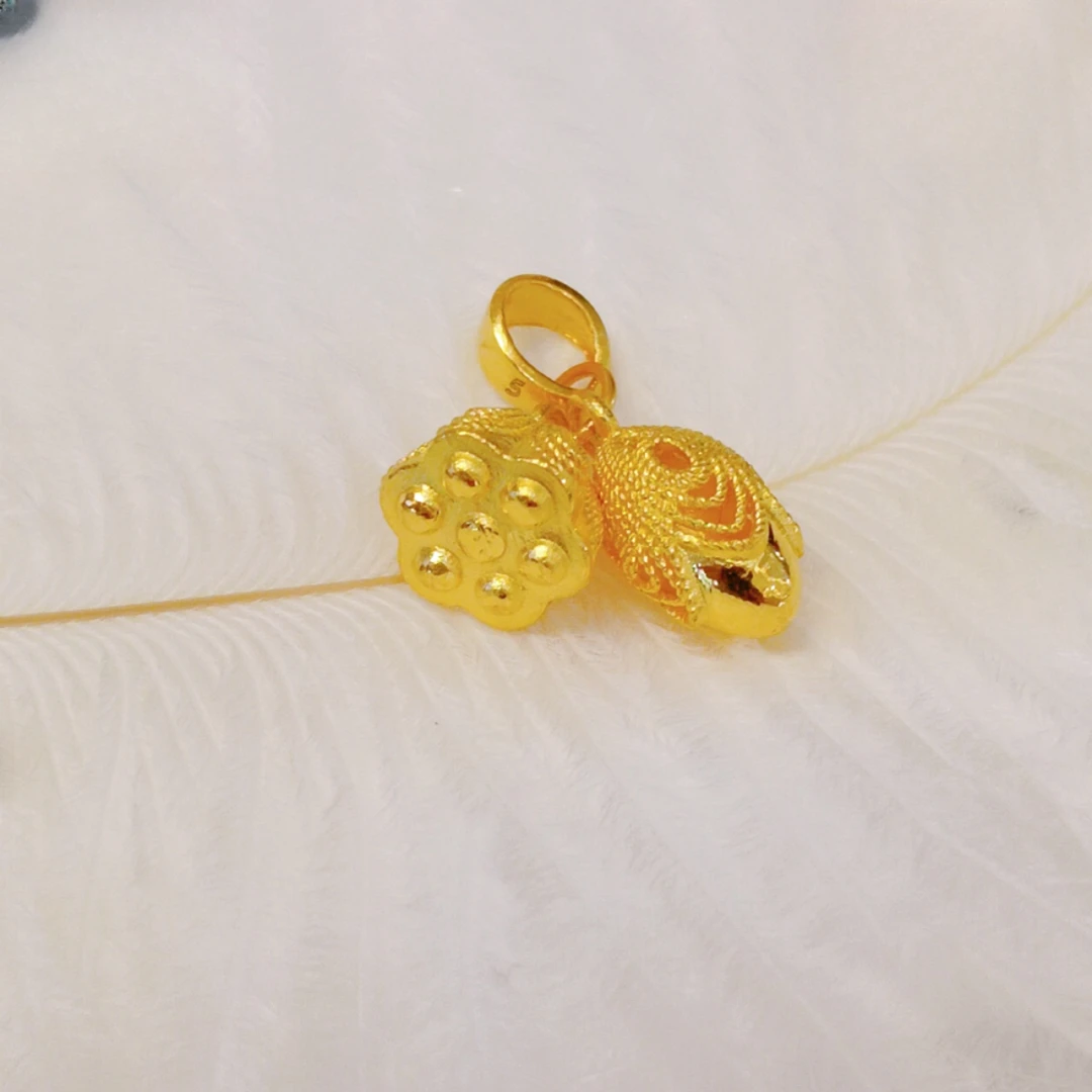足金荷叶莲莲莲蓬莲子两世欢花丝时尚精致吊坠可爱百搭手工宝宝