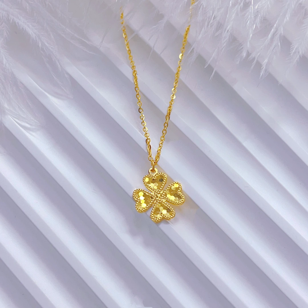 足金999龙鳞四叶草套链双面手工精美精致灵动女款轻奢时尚百搭