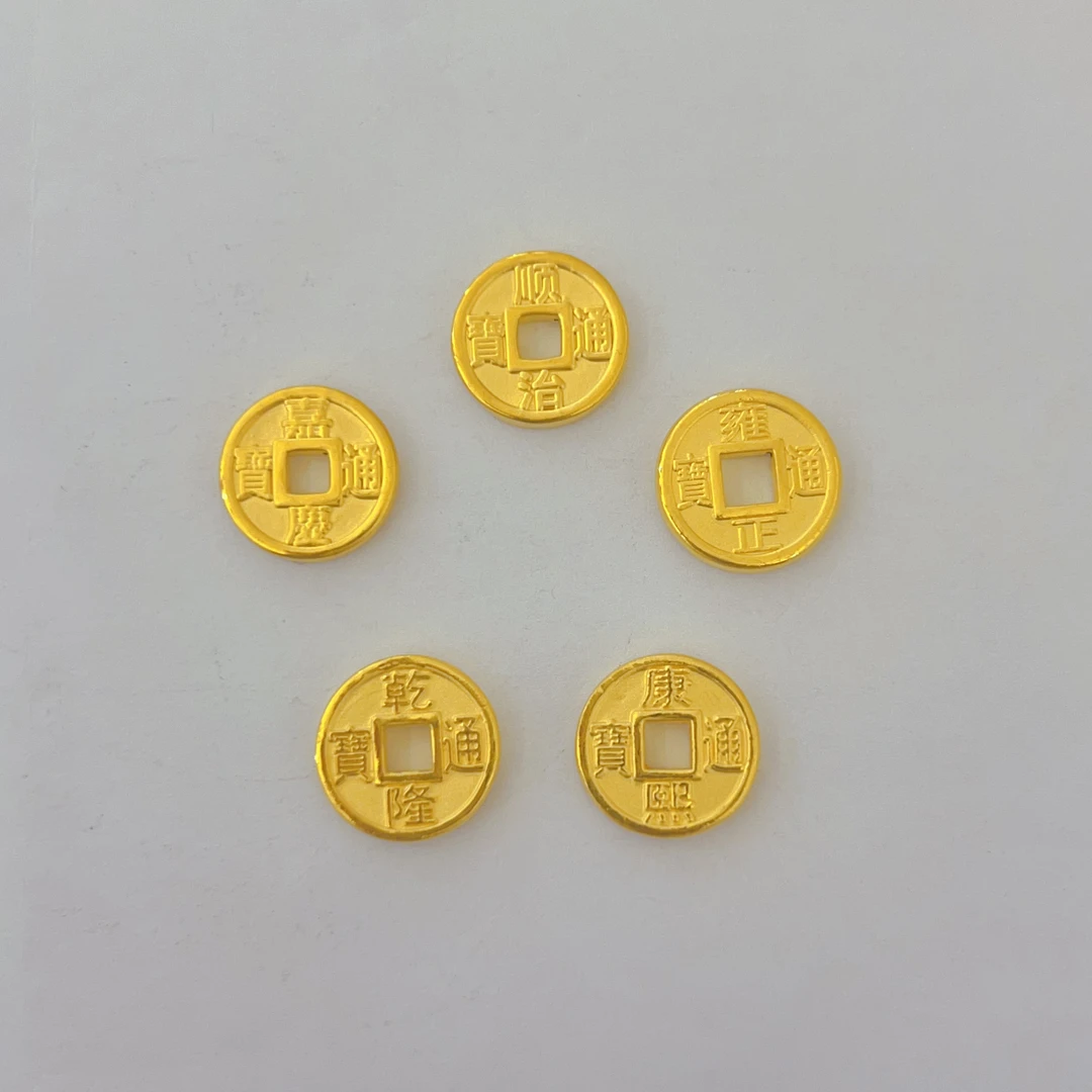 足金999五帝铜钱手串手工时尚复古编织双面简约古法金手链金色