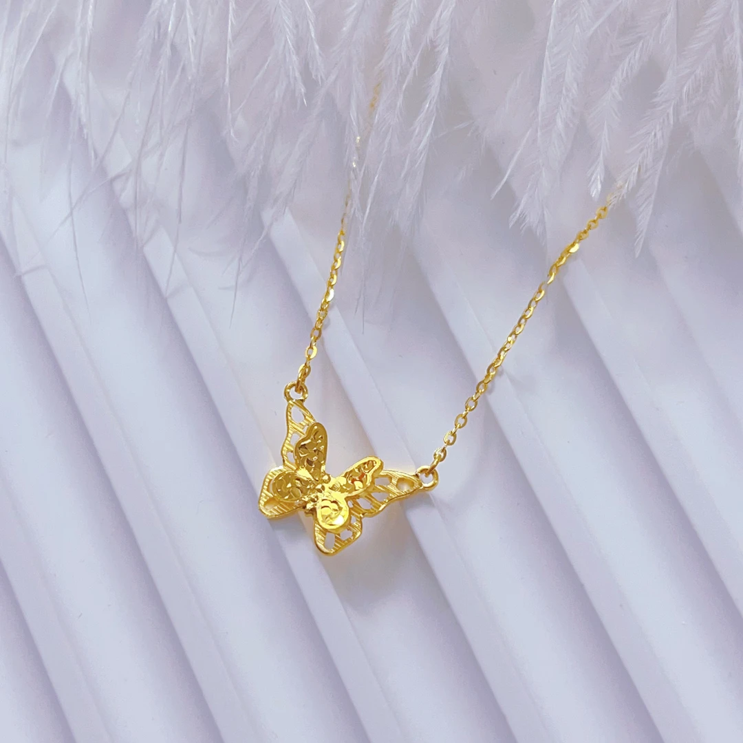 足金999镂空蝴蝶套链轻奢时尚百搭仙女灵动精致甜美真金坠链手工