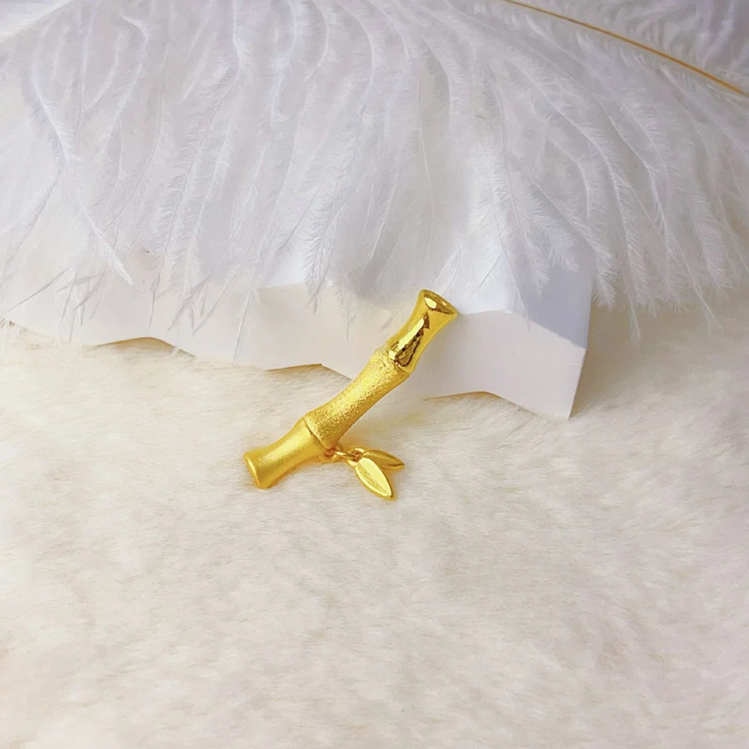 足金节节高带竹叶灵动款哑光拼接黄金吊坠可编织时尚百搭复古古法