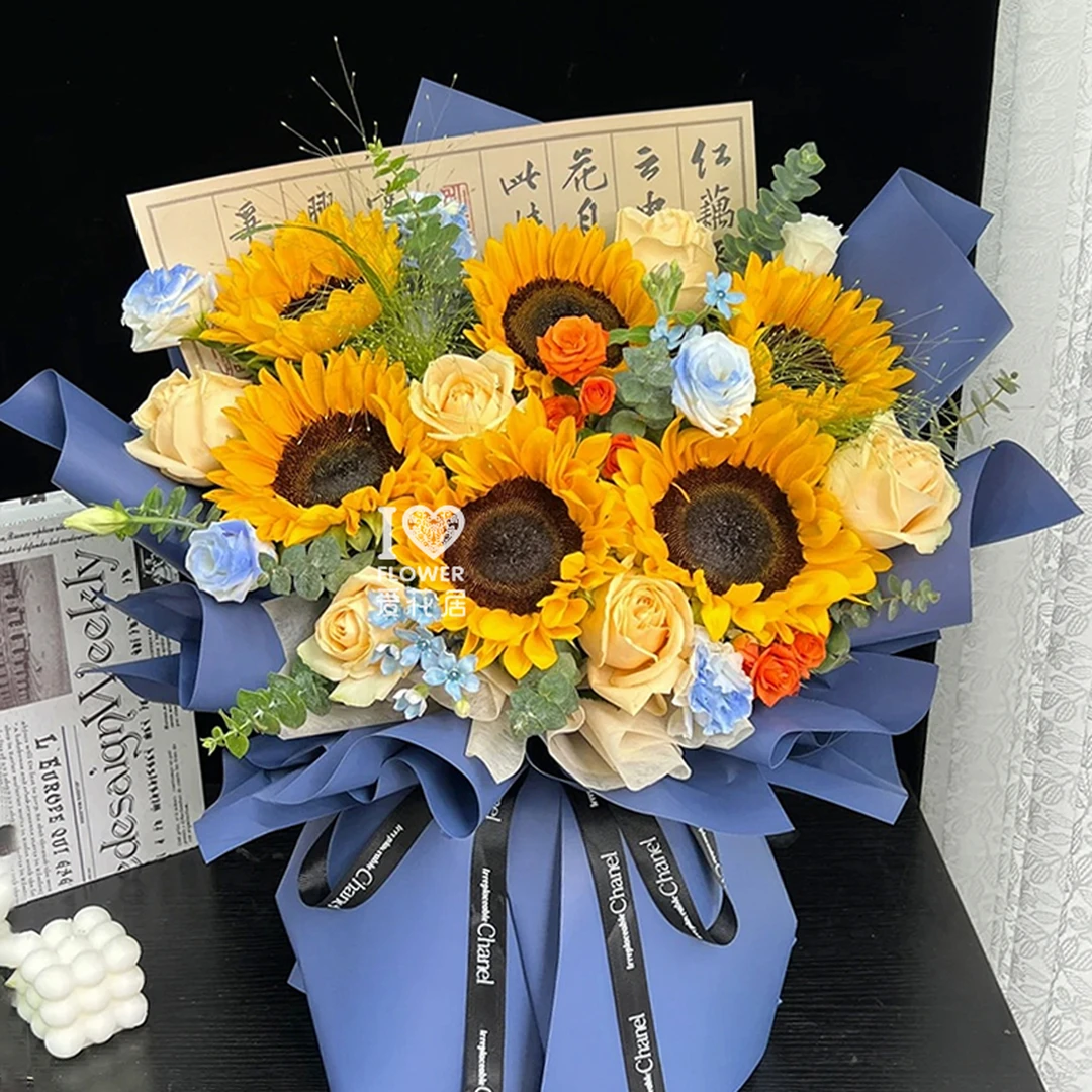 【❤师恩难忘】毕业季6枝向日葵香槟玫瑰花束鲜花送老师送学生送长辈送领导鲜花店送花上门鲜花同城配送
