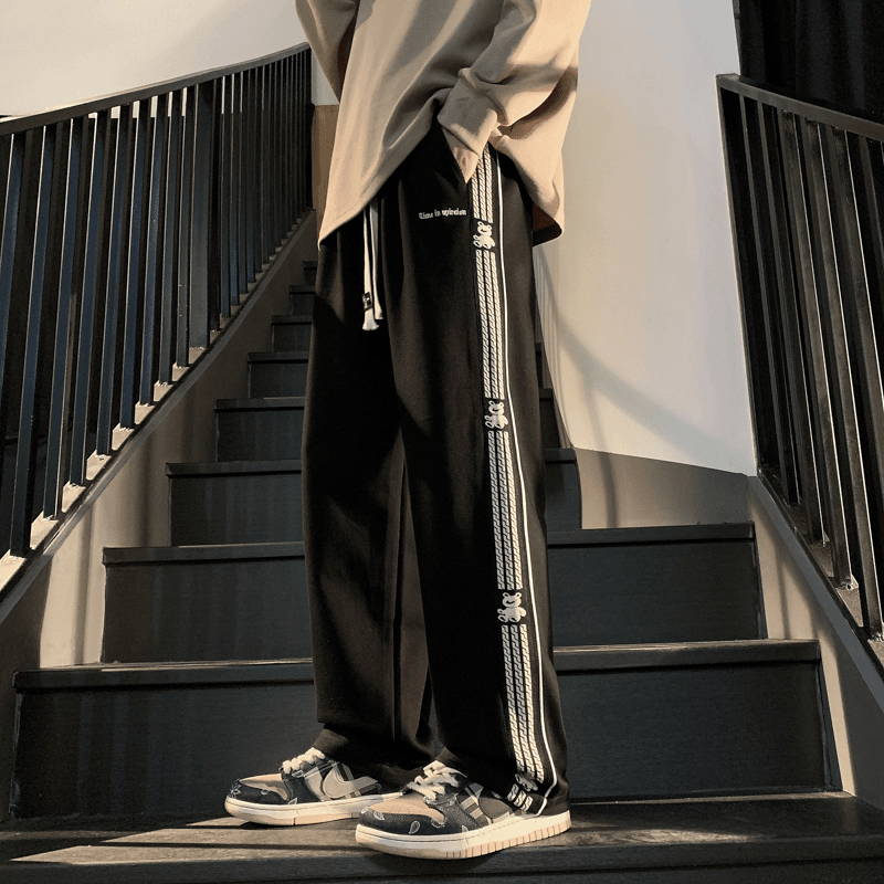 男士2023春秋季青少年休闲裤时尚潮流美式高街运动百搭直筒长裤子
