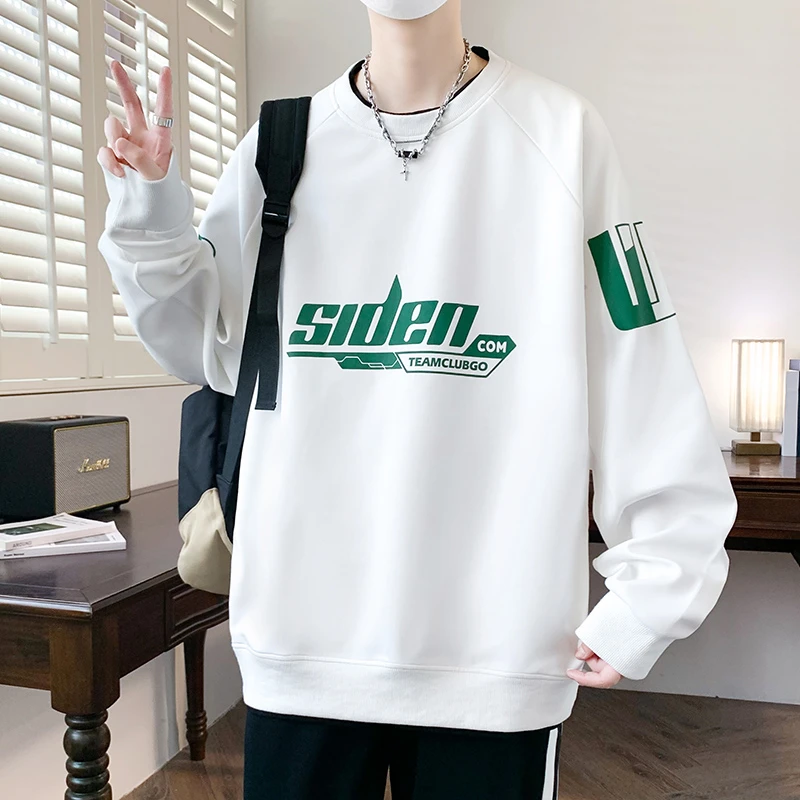 2024春秋季新款男士圆领卫衣港风潮流学生百搭青少年印花打底上衣