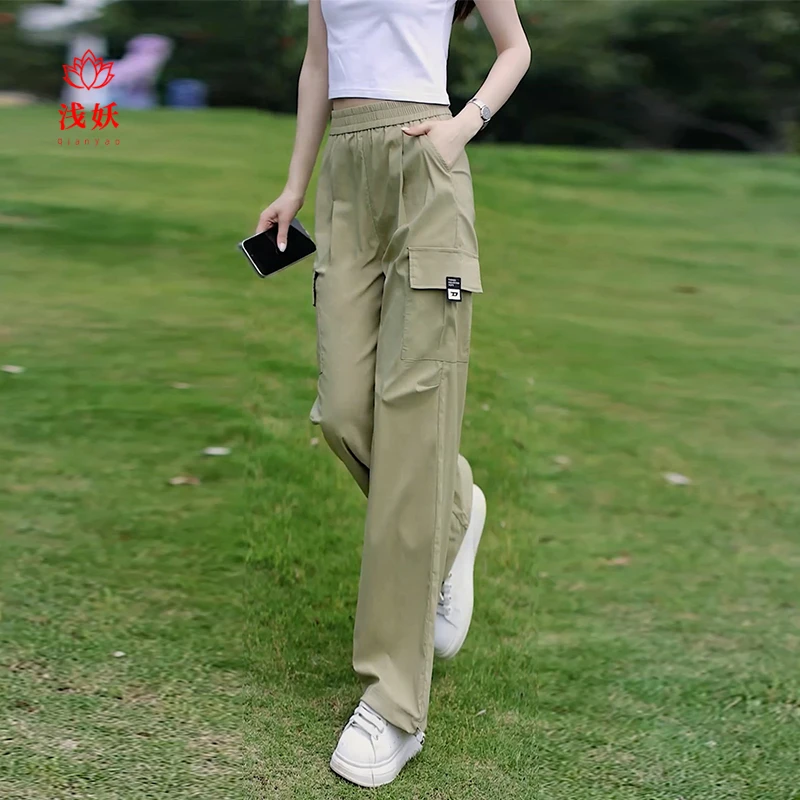 美式工装裤女夏季2025新款薄款直筒裤宽松显瘦休闲裤子运动登山裤