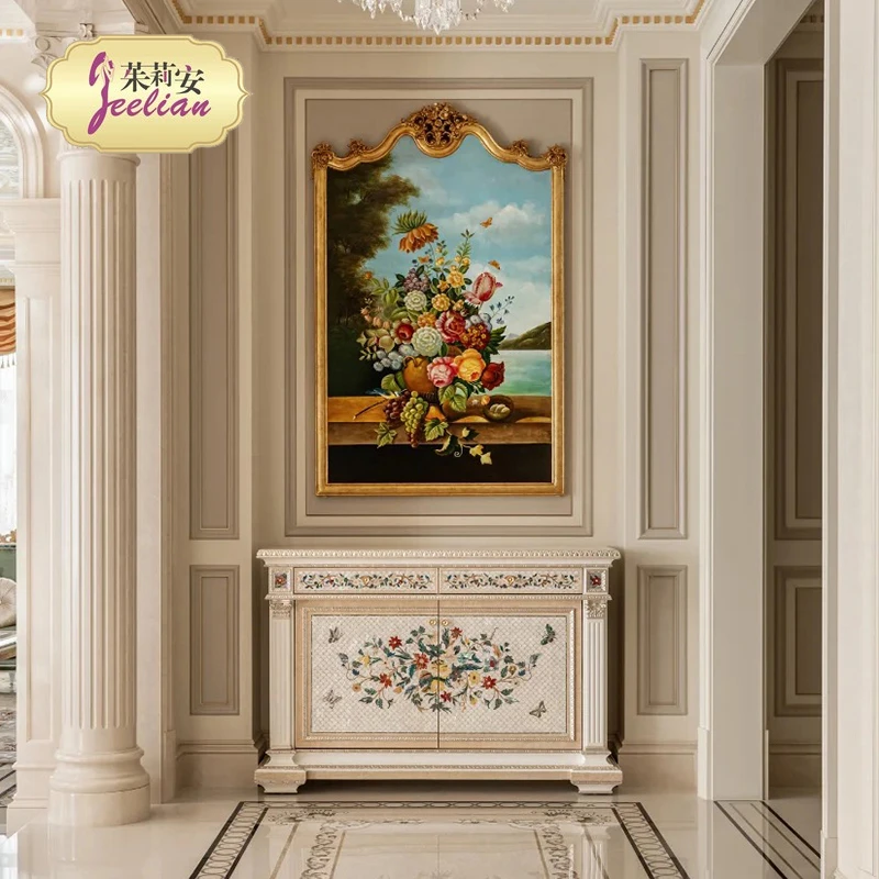 【秘境】茱莉安法式奢华重工木皮贝壳拼花玄关柜别墅客厅储物柜