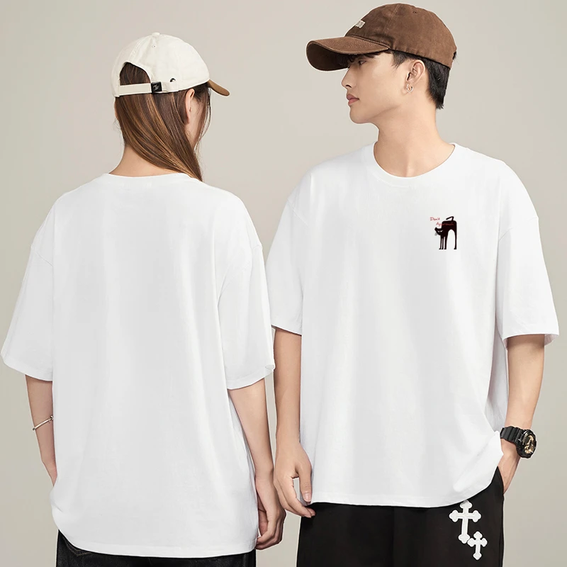 真维斯重磅纯棉短袖T恤男女同款半袖圆领宽松百搭潮流印花打底T恤