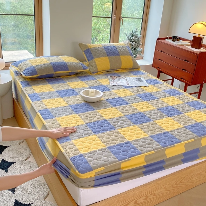 磊科2024新款色织无印风大豆床笠紫黄大格