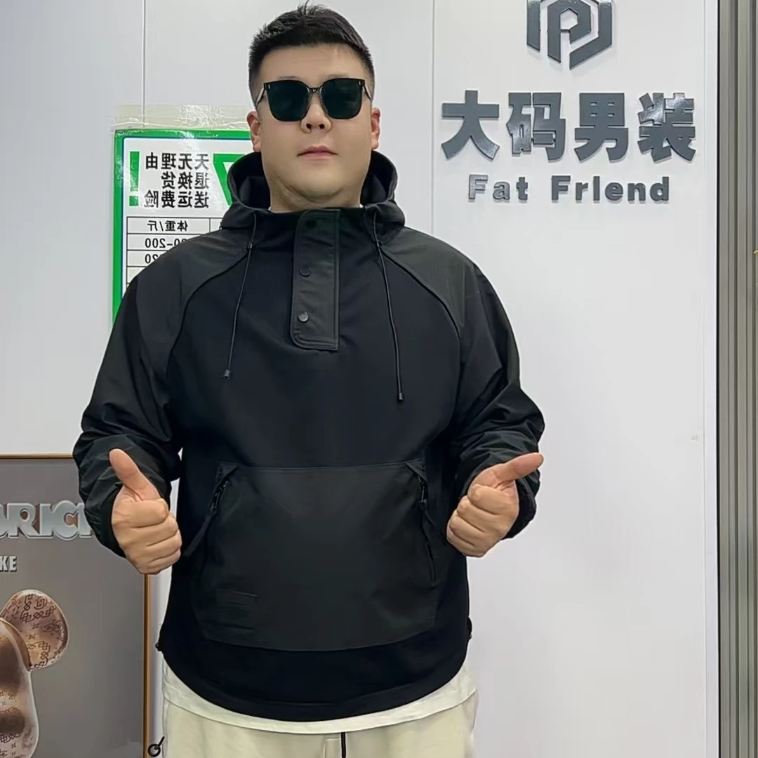 大码男士秋季新款时尚重工拼接套头外套22730百搭潮流时尚