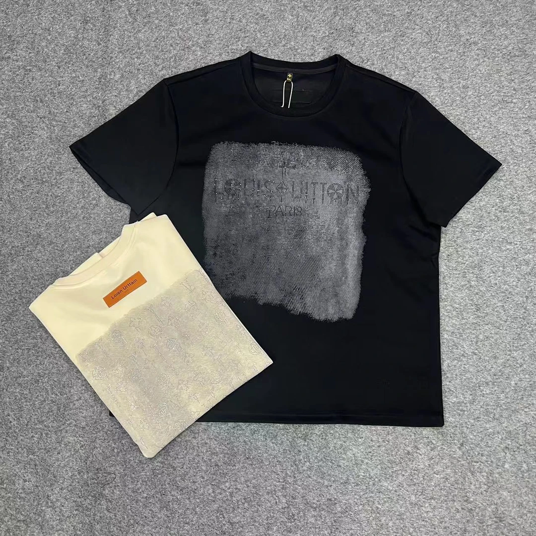 大码男士时尚烫钻弹力圆领秋冬款加厚半袖22766百搭潮流宽松