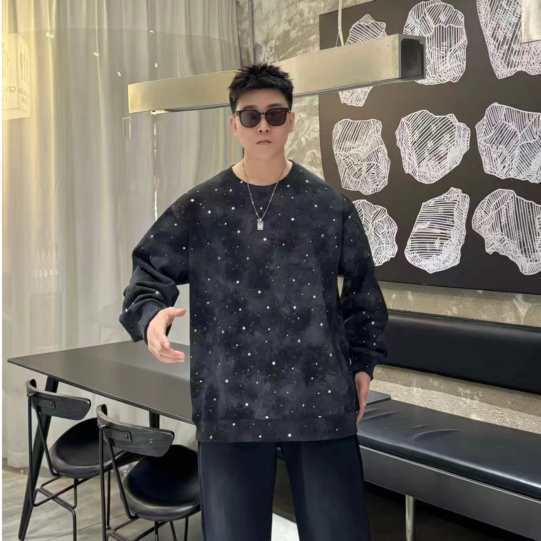 大码男士加绒加厚满天星弹力休闲时尚秋冬款卫衣6393百搭长袖宽松