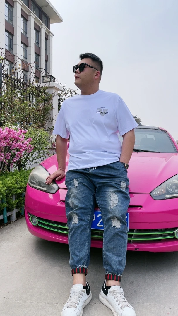 大码男士时尚印花夏季薄款圆领弹力短袖93加肥加大宽松男装