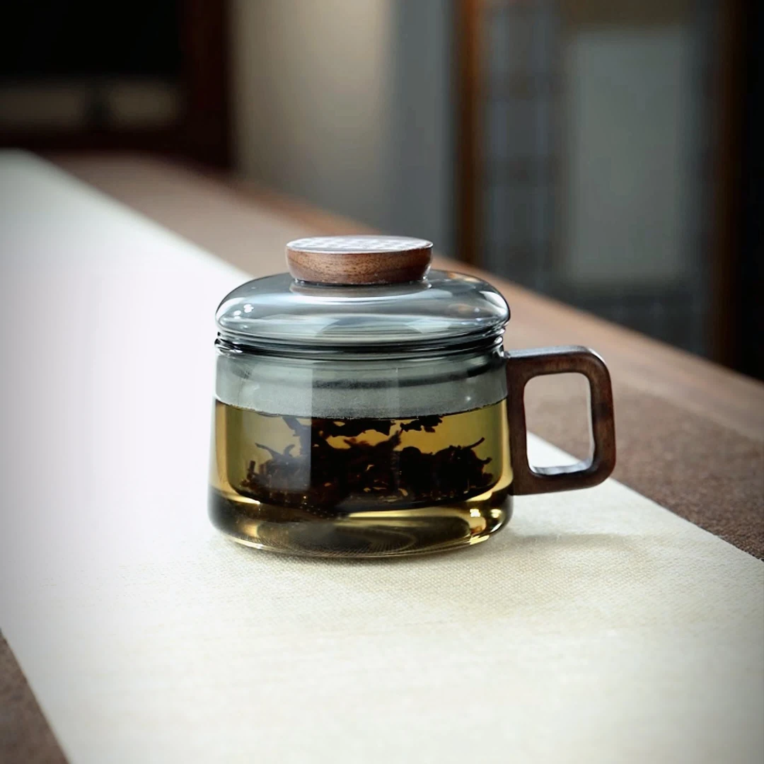 高硼硅耐高温办公杯烟灰色简约带过滤茶水分离玻璃杯礼盒送礼套装