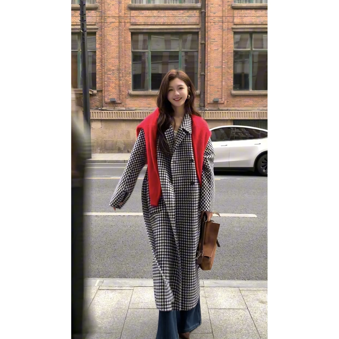 大头黑STUDIO【费城冬日】2024女冬千鸟格双面呢外套D224X21131