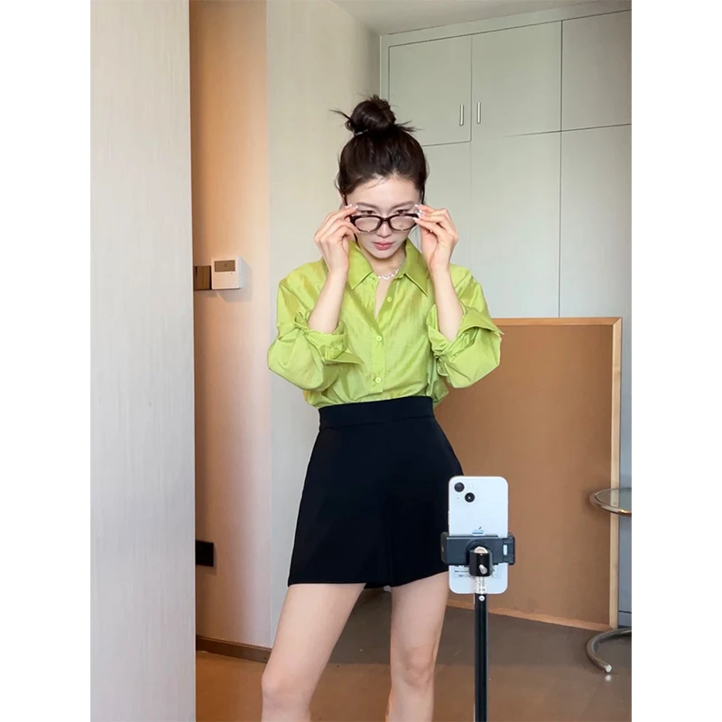 【大头黑STUDIO】2024女春多色宽松微透衬衫D224X03225