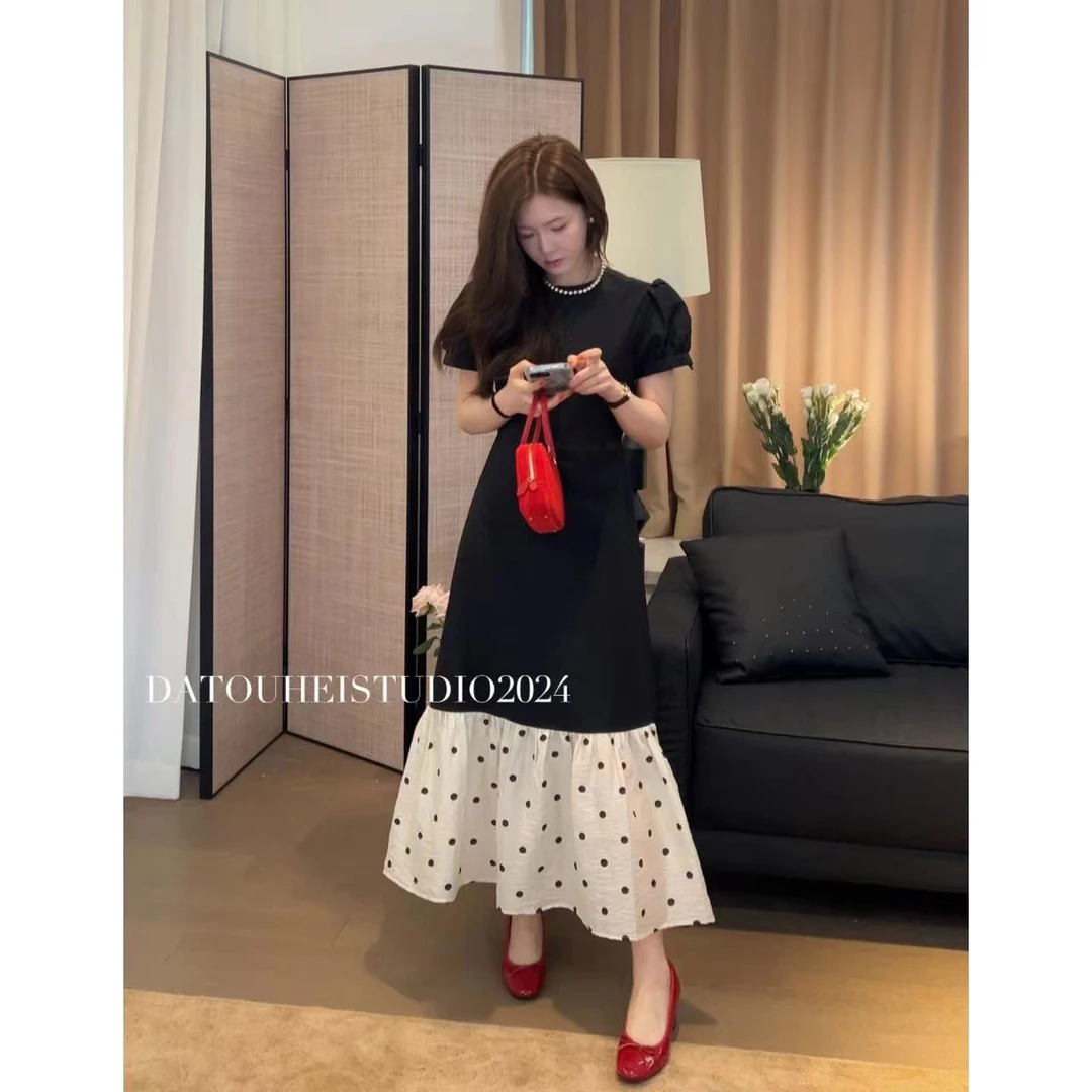 大头黑STUDIO【赫本印象】2024女夏时尚波点连衣裙D224Z06428