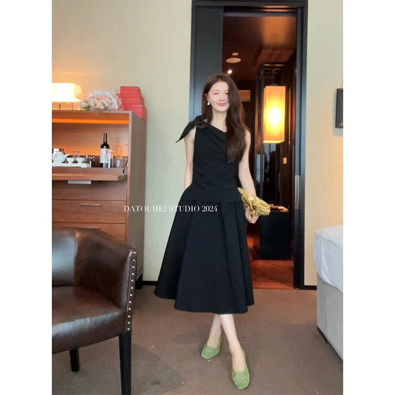 【大头黑STUDIO】2024女夏黑色连衣裙D224X04900