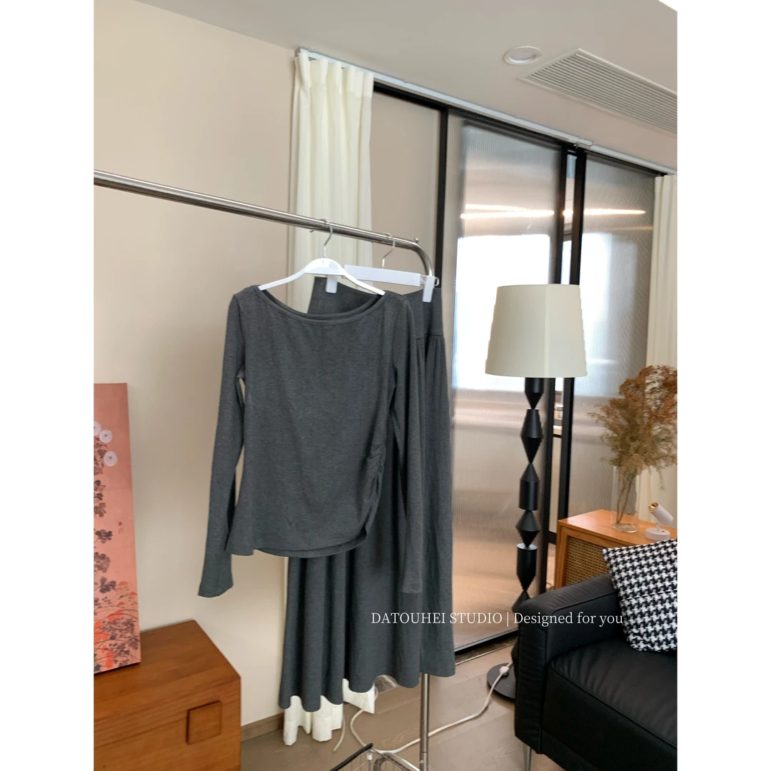 大头黑STUDIO【灰色曲调】2024女秋时尚简约百搭针织套装D224Y13782