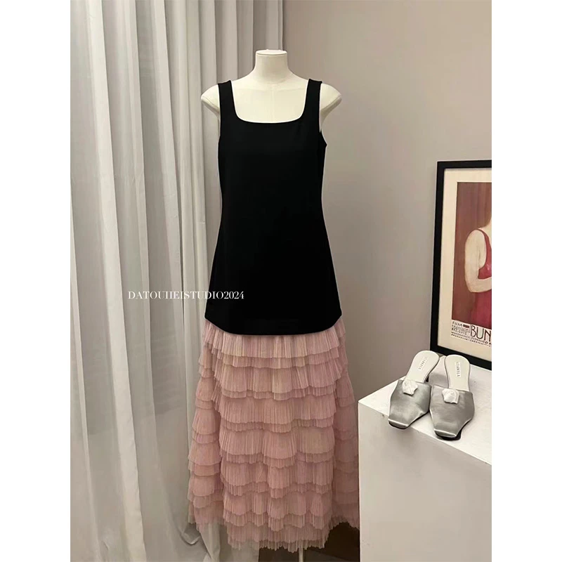 【大头黑STUDIO】2024女春拼接吊带连衣裙D224Z03469