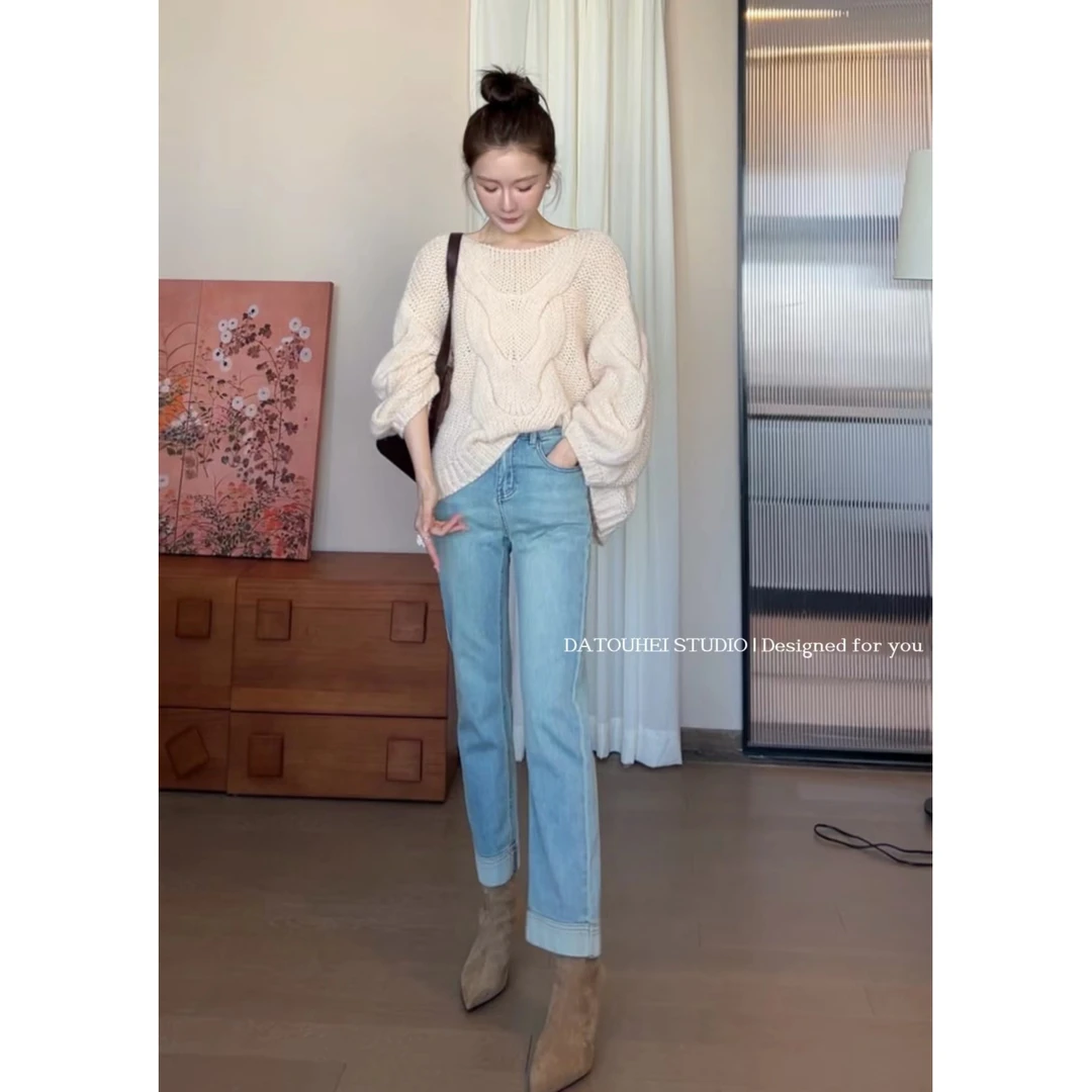 大头黑STUDIO【面膜裤】2024女早秋百搭显瘦九分牛仔裤D224X07024