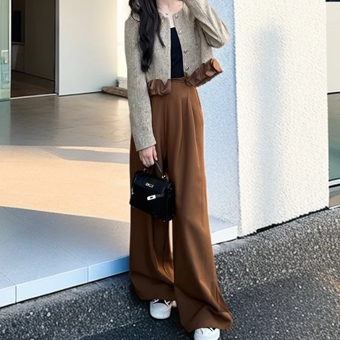 高级感气质名媛时尚套装女士春秋新款小香风短款外套阔腿裤两件套