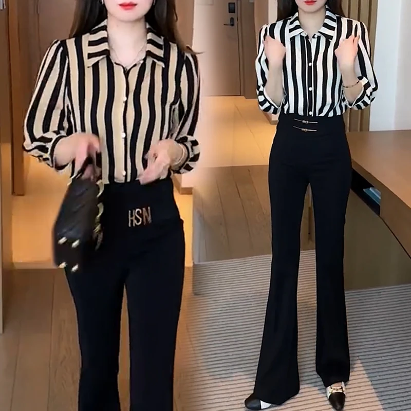 七分袖衬衫女2024夏季新款穿搭气质显瘦休闲时尚百搭减龄条纹上衣