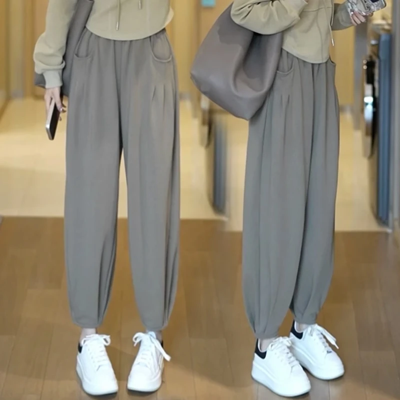 时尚休闲束脚运动卫裤女2024春秋小个子高腰显瘦九分裤百搭哈伦裤