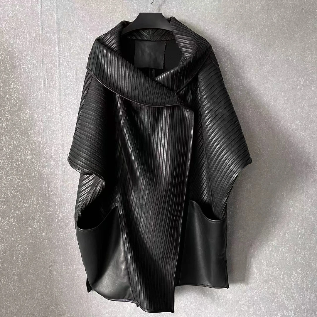 1805真皮裁条拼拼接外套