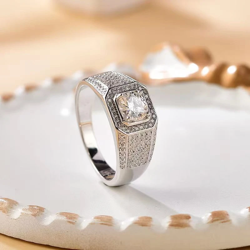 925银莫桑石戒指 【满天星窄版男戒】0.5-5克拉D色FL净度王炸经典