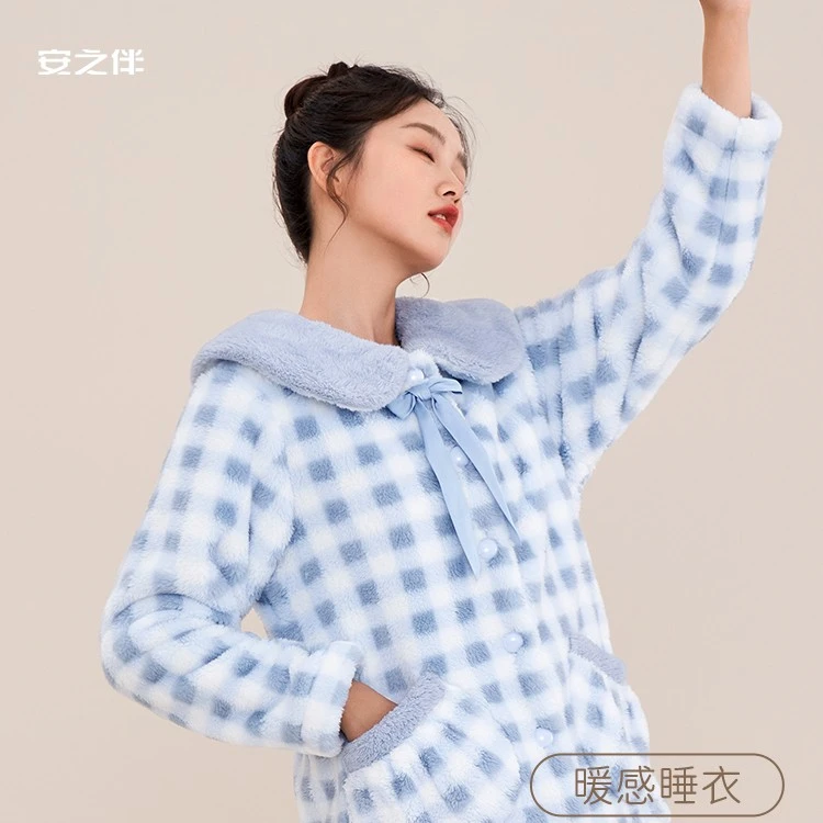 安之伴睡衣保暖宽松冬季新款家居服秋冬加绒毛绒套装82241322308