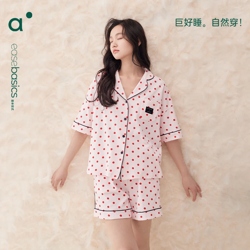 安之伴【巨凉感】纯棉甜美波点家居服睡衣女套装夏天 82421722332