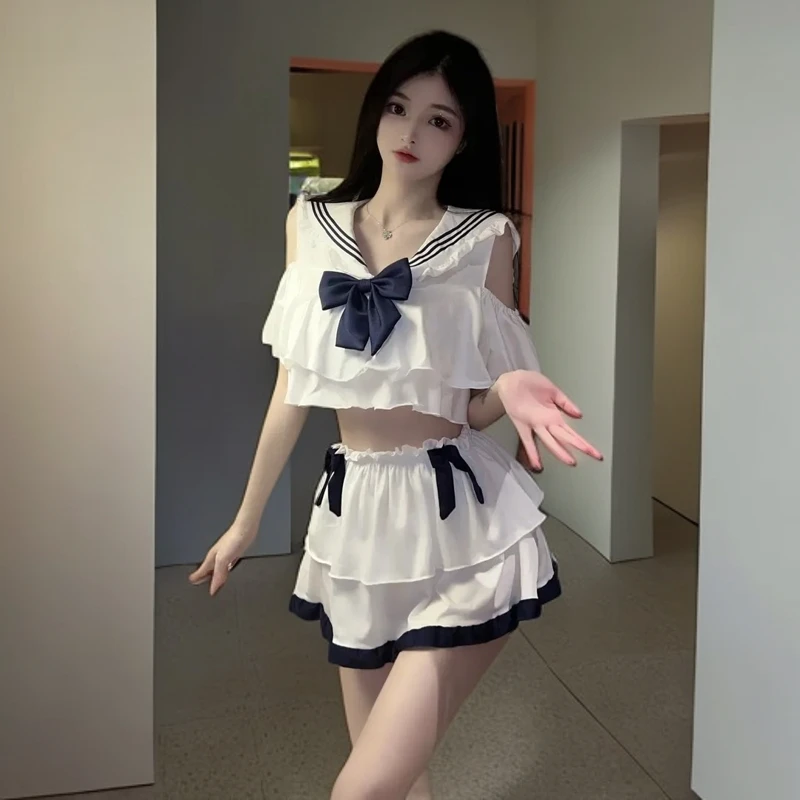 网红新款2024制服蕾丝学生睡衣纯欲jk显瘦风清纯白色百褶日系