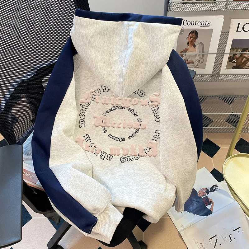 美式潮牌高街连帽卫衣男秋冬季青少年oversize插肩袖加绒加厚上衣