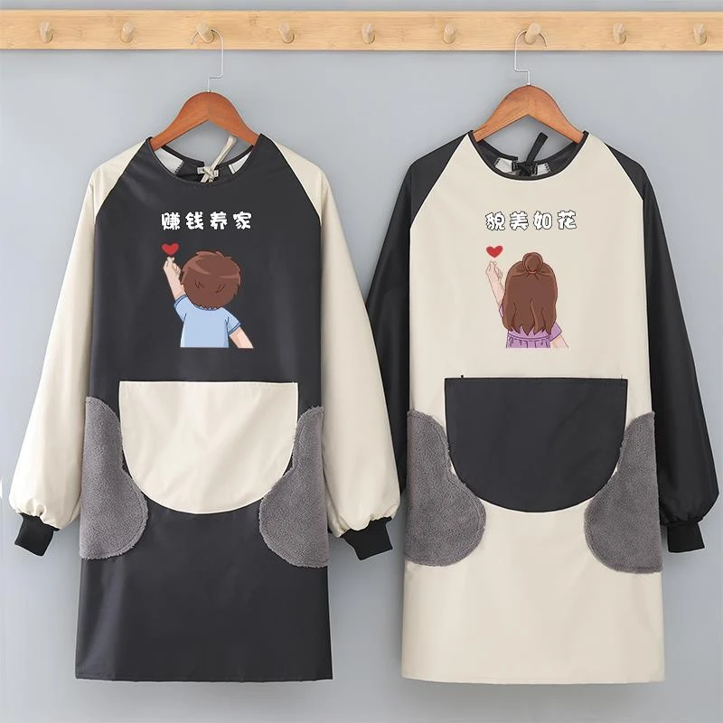 围裙长袖工作男家用反穿罩衣厨房防水防油网红女可爱2023新款大人