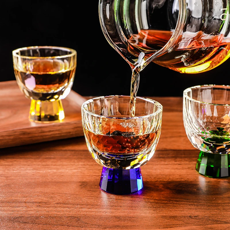沏时光中式家用手工K9炫彩水晶杯精美套装高端礼品主人杯白酒杯