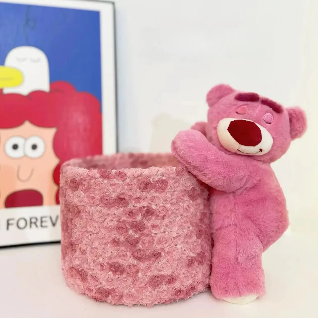 玫瑰草莓熊抱抱桶粉色卡通可爱收纳筐零食收纳化妆品收纳面膜盒