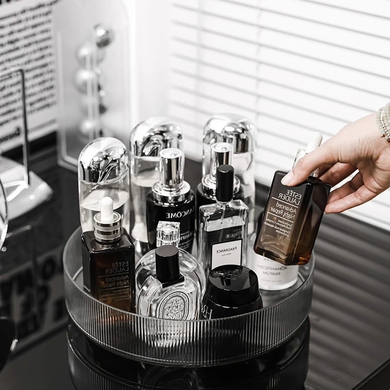轻奢旋转化妆品收纳盒桌面香水置物架子梳妆台护肤品口红整理托盘