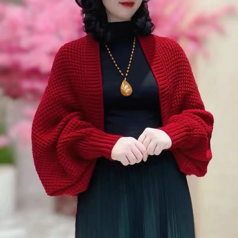 【贵妇披肩外套】 2024秋冬新款女时尚针织宽松开衫 洋气百搭外搭