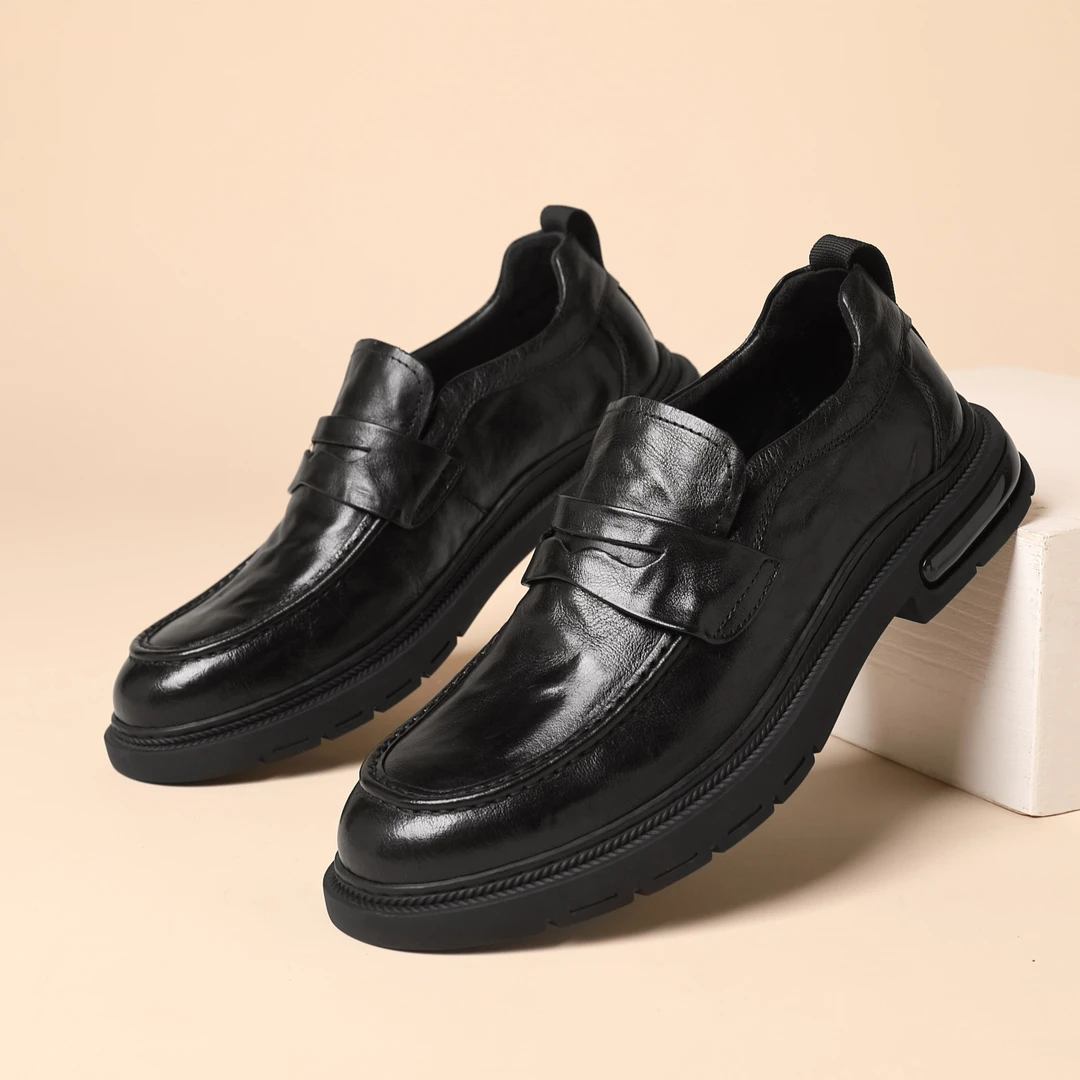 男鞋四季新款韩版乐福鞋商务通勤一脚蹬英伦风真皮软底休闲皮鞋男