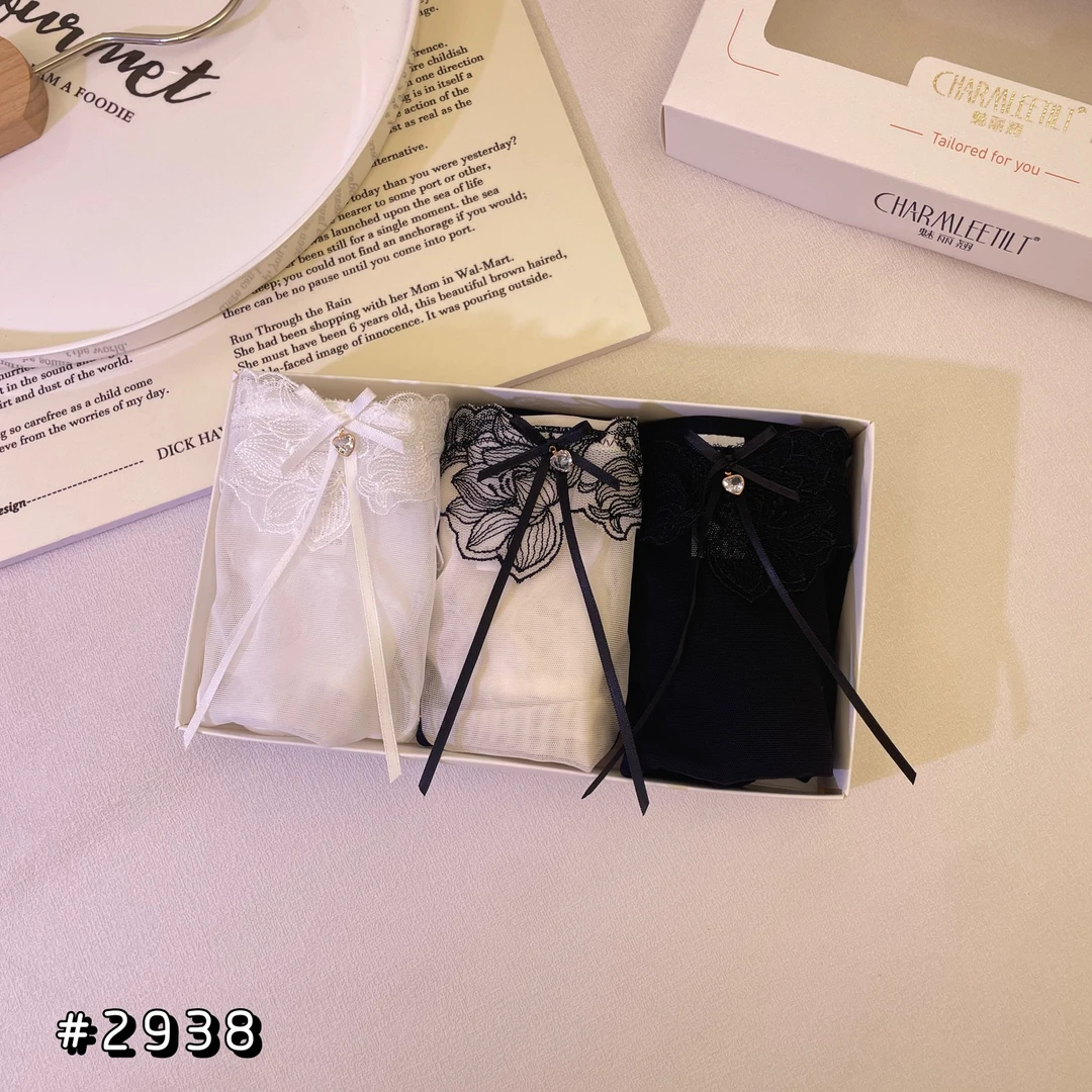 夏季性感2938内裤低腰三角裤舒适透气底裤蕾丝女短裤三色一盒装