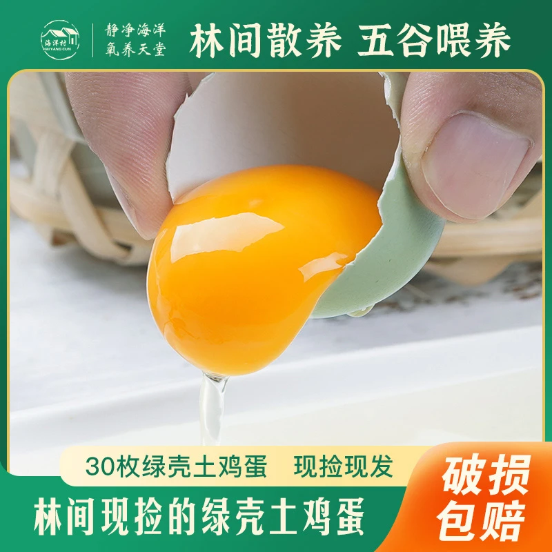 【当日鲜蛋】新鲜流心营养 农家林间散养绿壳土鸡蛋30枚 顺丰包邮