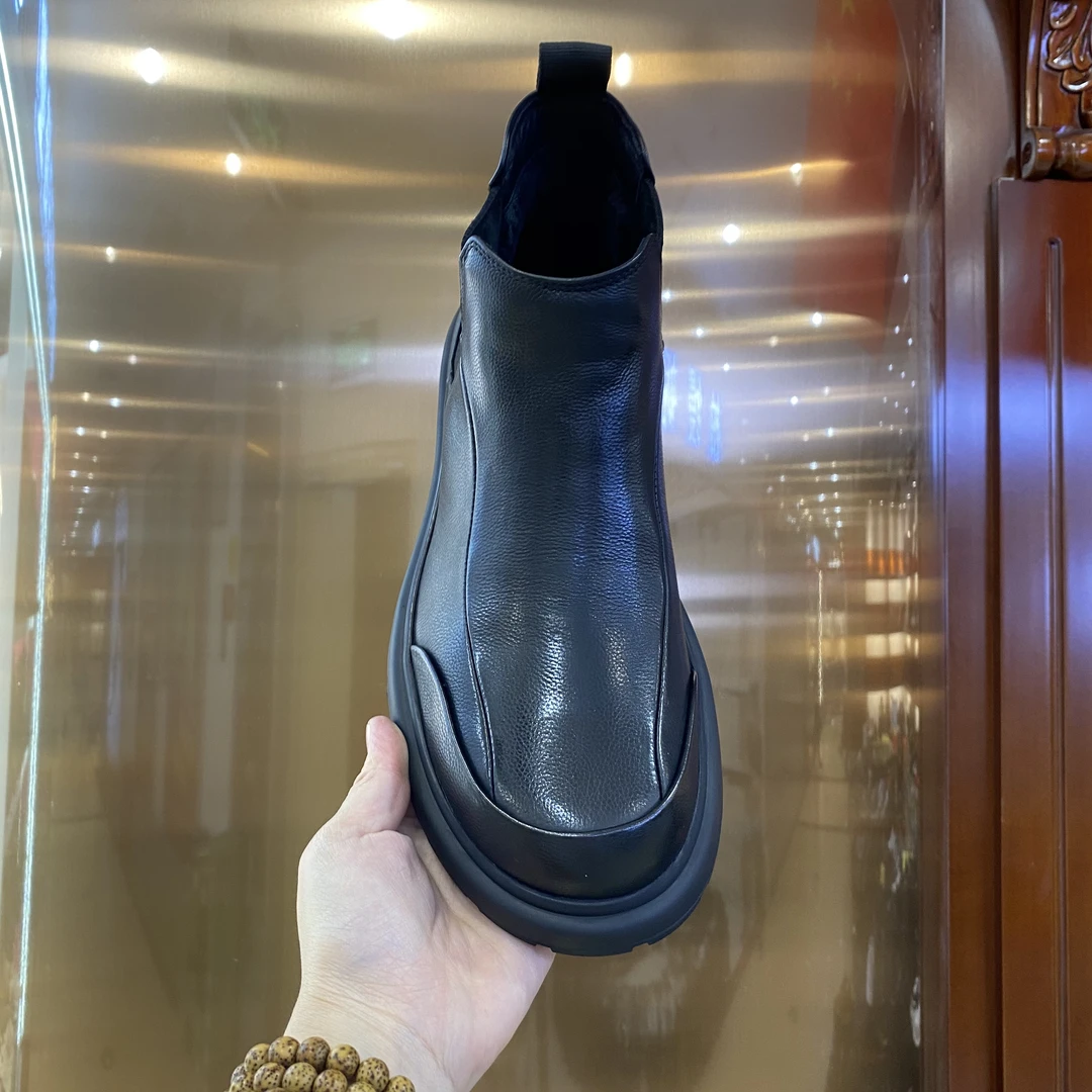 186-2冬季新款 男款商务休闲软底软面英伦复古中帮牛皮短靴