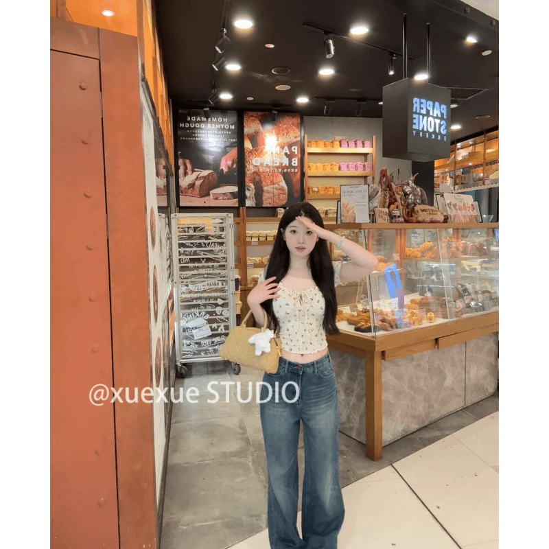 一只雪雪【牛仔垮垮裤】新款夏季气质韩系美女宽松垂感牛仔阔腿裤