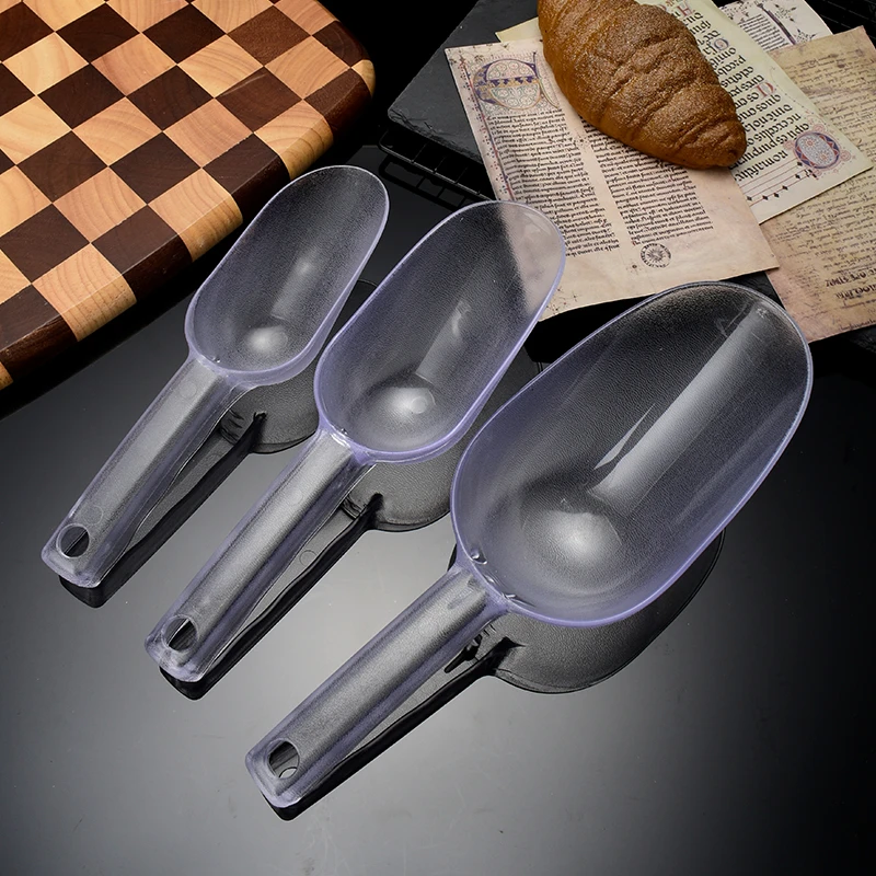 超市米茶叶铲爆米花糖铲透明PC冰铲奶茶店专用塑料平底面粉铲加厚