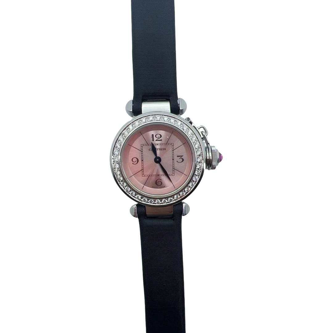 95新 Cartier/卡地亚 66056/B帕莎系列/女士石英表/27表径/后镶钻