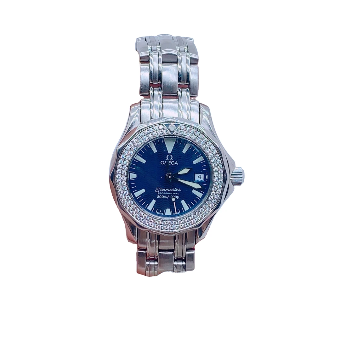 95新 Omega/欧米茄 70093/B海马系列/女士石英腕表/29盘/后镶钻