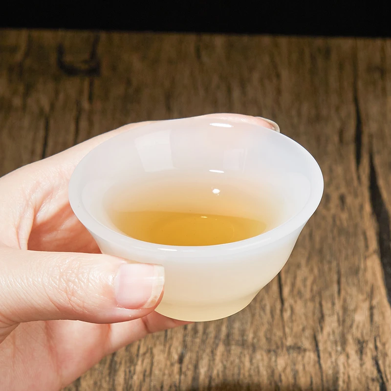琉璃白单杯待客茶杯品茗杯简约主人杯杯子斗笠杯纯白喝茶杯中式